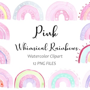 Clipart aquarelle arc-en-ciel rose, lunatique arc-en-ciel moderne PNG, arc-en-ciel numérique, bébé Clip Art enfants pépinière météo graphiques, usage Commercial