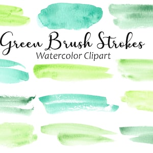 Green Watercolor Brush Strokes Clipart, Commercial Use, 12 Hand Painted PNG Paint Stroke Graphics, Watercolor Shapes, Background Clipart