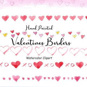 Valentines Borders Watercolor Clipart, Commercial Use, 6 Hand Painted Heart PNG Borders, Clip Art Frames Graphics, Digital Download