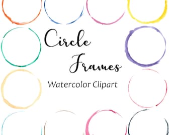 Circle Frames Watercolor Clipart, Round Digital Frame, Logo Clipart, Hand Painted PNG Frames Graphics, Grunge Circle, Digital Download