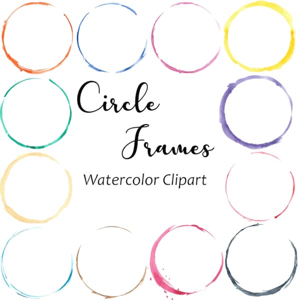 Circle Frames Watercolor Clipart, Round Digital Frame, Logo Clipart, Hand Painted PNG Frames Graphics, Grunge Circle, Digital Download