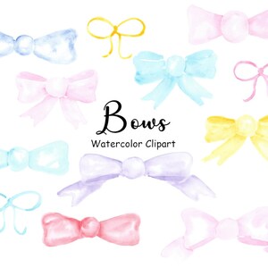 Watercolor Bows Clipart, Ribbon Clip Art, 12 Files Hand Painted Bow PNG Watercolor Graphics, Commercial Use, Instant Digital Download