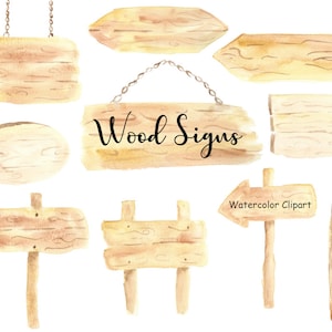 Watercolor Wood Sign Clipart,  Rustic Sign Slice Clip Art, 10 Hand Painted PNG Wood Frame Graphics, Commercial Use, Instant Digital Download