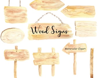 Watercolor Wood Sign Clipart,  Rustic Sign Slice Clip Art, 10 Hand Painted PNG Wood Frame Graphics, Commercial Use, Instant Digital Download