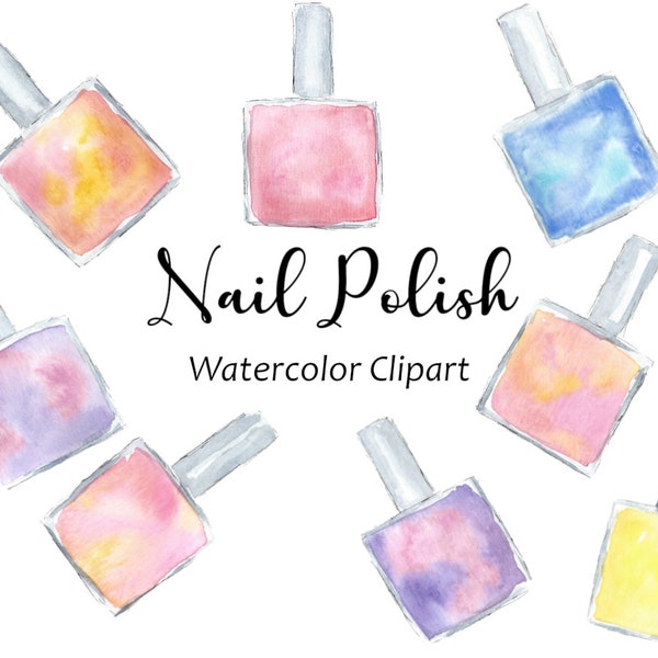 Nail Polish Watercolor Clipart, Beauty & Fashion Clip Art, 8 Hand Painted PNG Graphics, Digital Download