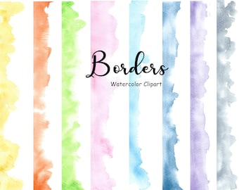 Watercolor Borders Clipart, Commercial Use, 8 Hand Painted Watercolor PNG Borders, Watercolor Clipart Frames Graphics, Digital Download