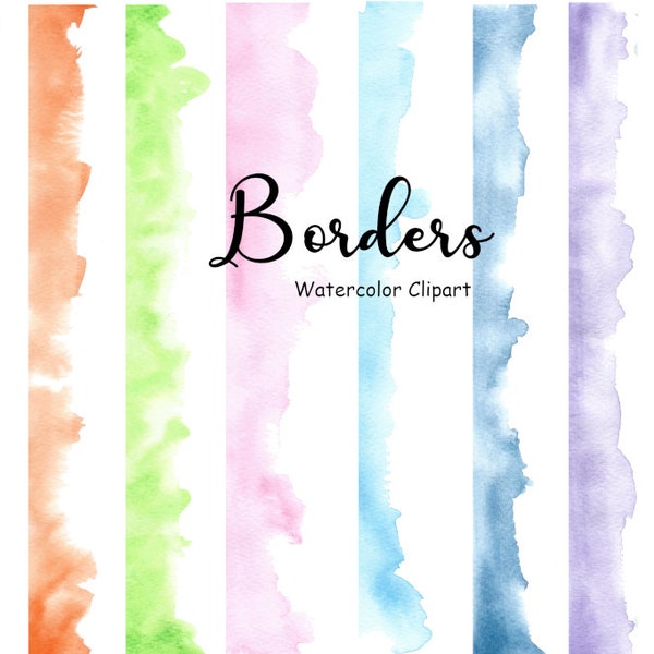 Clipart de bordures aquarelle, utilisation commerciale, 8 bordures PNG aquarelle peintes à la main, aquarelle Clipart cadres graphiques, téléchargement numérique