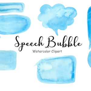 Imágenes Prediseñadas de burbujas de discurso de acuarela, imágenes prediseñadas de burbujas de discurso azul, 7 gráficos de acuarela PNG pintados a mano, uso comercial, imágenes digitales