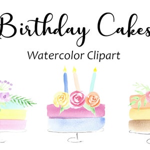 Anniversaire gâteau aquarelle Clipart, gâteau de mariage aquarelle peinte à la main, graphiques d’Invitation fête PNG, utilisation commerciale téléchargement immédiat