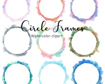 Circle Frames Watercolor Clipart, Round Digital Frame, 9 Hand Painted Watercolor PNG Frames Graphics, Commercial Use, Digital Download