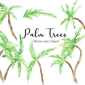 Watercolor Palm Trees Clipart, 8 Hand Painted PNG Tropical Watercolor Graphics Commercial Use, Digital Images