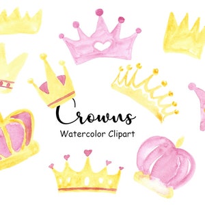 Aquarell Kronen Clipart, 10 handgemalte PNG Aquarell Prinzessin Krone Grafiken, Tiara Clip Art, kommerzielle Nutzung, sofortiger digitaler Download