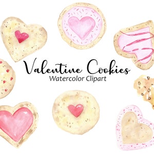 Clipart de aquarela de biscoito de dia dos namorados, clipart de biscoito de coração, 8 gráficos de alimentos em aquarela PNG pintados à mão, uso comercial, imagens digitais