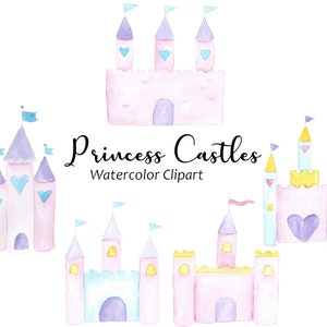 Princess Castle Watercolor Clipart, 5 Hand Painted PNG Files,  Watercolor Fairy Tale Graphics, Cute Clip Art, Commercial Use Digital Images