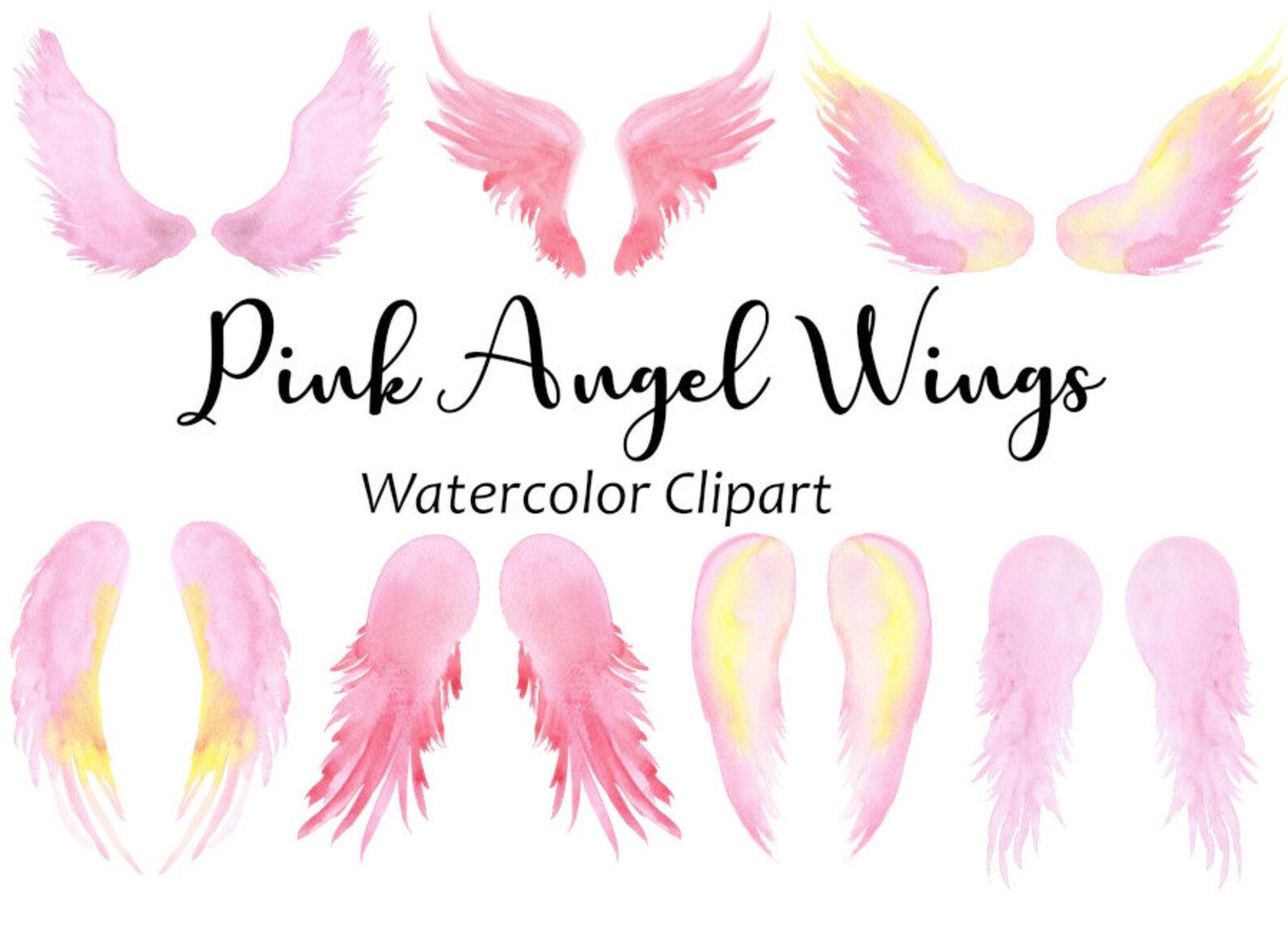 Pink Angel Wings Watercolor Clipart Fantasy Clip Art Hand | Etsy