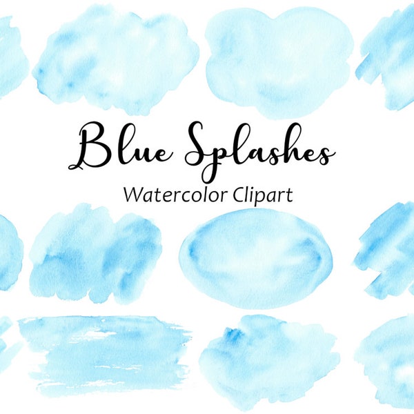 Turquoise Watercolor Splashes and Splotches Clipart, 12 Watercolor Blob Hand Painted Graphics, PNG Digital Watercolor Shapes, Commercial Use