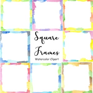 Square Watercolor Frames Clipart, Commercial Use, 8 Hand Painted Watercolor PNG Frames, Watercolor Clipart Frames Graphics, Digital Download