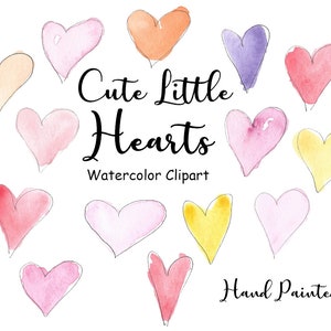 Cute Hearts Watercolor Clipart, 14 forme di acquerello PNG dipinte a mano, uso commerciale, download istantaneo, grafica del cuore di San Valentino
