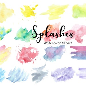Watercolor Splashes and Splotches Clipart, Commercial Use, 17 Hand Painted Watercolor Blobs, PNG Watercolor Shapes Graphics Instant Download