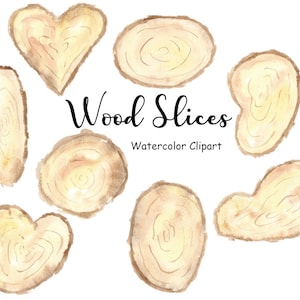 Watercolor Wood Slice Clipart,  Rustic Tree Slice Clip Art, 8 Hand Painted PNG Wood Frame Graphics, Commercial Use, Instant Digital Download