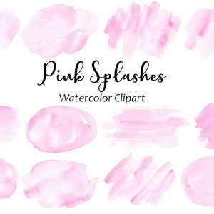 Rosa Aquarell Spritzer und Flecken Clipart, 12 Aquarell Blob handgemalte Grafiken, PNG digitale Aquarell Formen, kommerzielle Nutzung