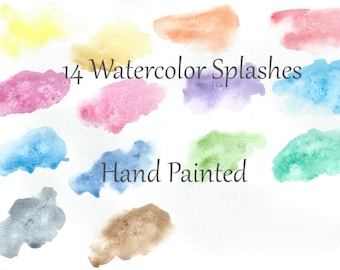 Watercolor Splashes and Splotches Clipart, Commercial Use, 14 Hand Painted Watercolor Blobs, PNG Watercolor Shapes Graphics Instant Download