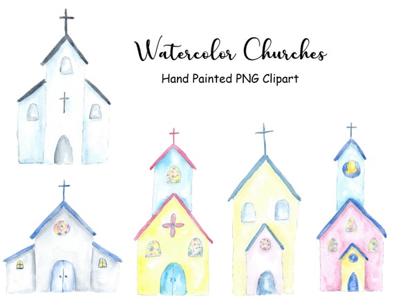 Aquarell Kirche Clipart 5 Von Hand Bemalt Png Dateien Etsy