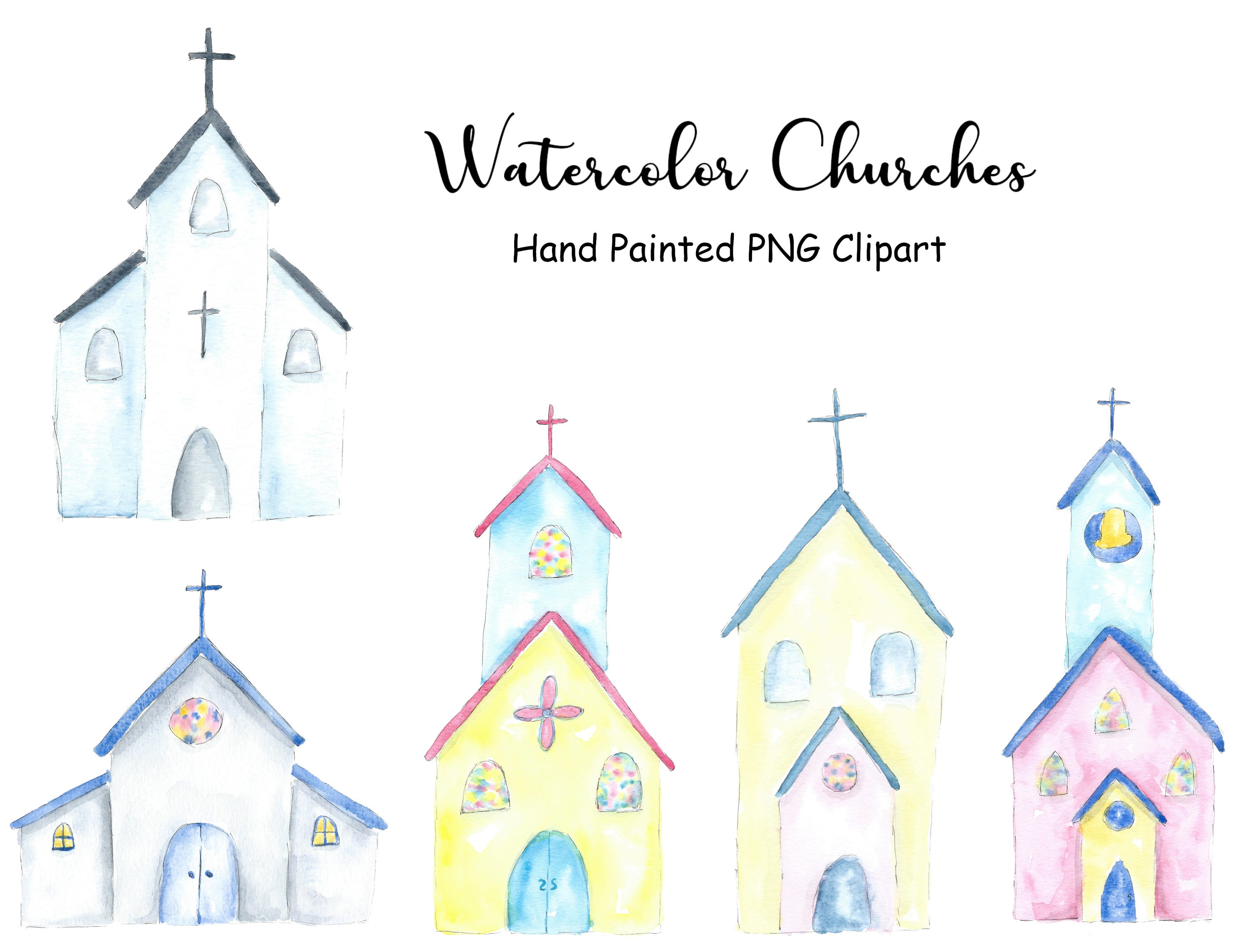 Watercolor Church Clipart 5 Hand Painted Png Files | Etsy