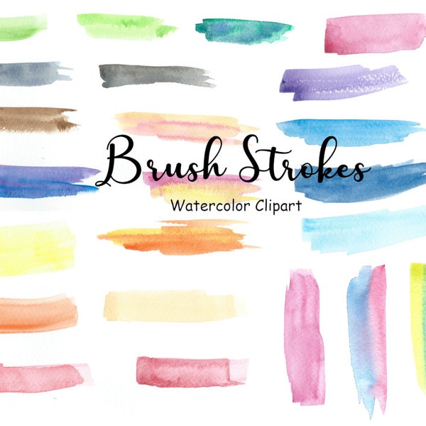 Watercolor Brush Strokes Clipart, Commercial Use, 24 Hand Painted Watercolor Paint Stroke Graphics PNG Watercolor Shapes, Background Clipart