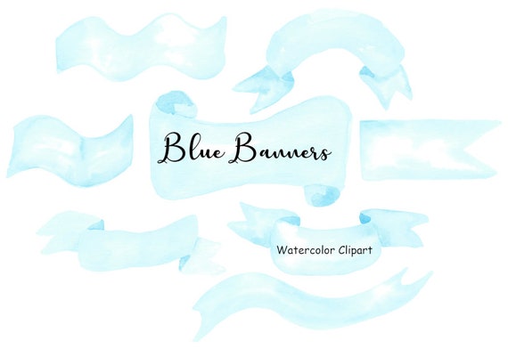 Instant Digital Download Watercolor Banners Clipart Ribbon Banners Clip Art 12 Hand Painted PNG Watercolor Graphics Commercial Use