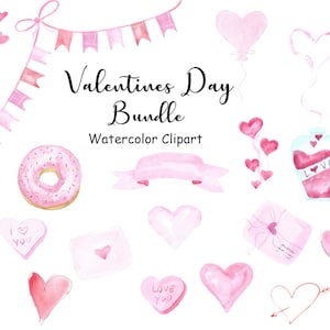Watercolor Valentines Day Clipart Bundle, Watercolor Heart Clipart Clip Art, 17 Hand Painted PNG Graphics: Love Heart Digital Download
