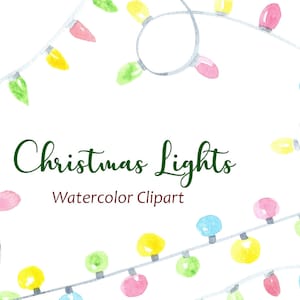 Christmas Lights Clipart, Watercolor String Lights Clipart, Fairy Light, Holiday Light, Xmas Border PNG, Commercial Use Digital Graphics