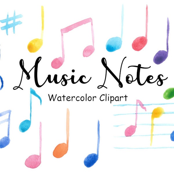 Watercolor Music Notes Clipart, Musical Clip Art, 14 Hand Painted PNG Watercolor Graphics Commercial Use, Digital Images, Scrapbook Supply