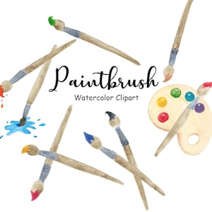 Watercolor Paintbrush Clipart, Artist Clip Art, 10 Hand Painted PNG Watercolor Painting Graphics Commercial Use, Instant Digital Download