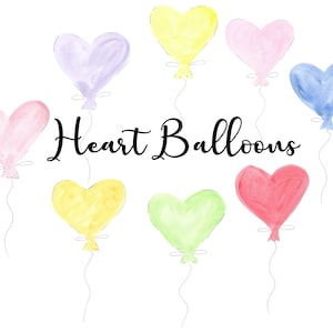Aquarel hart ballonnen clipart, 10 handgeschilderde PNG aquarel vormen, commercieel gebruik Instant Download, ballonnen graphics, partij illustraties