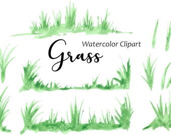 Grass Watercolor Clipart, Greenery Clip Art, 11 Hand Painted PNG Watercolor Graphics Commercial Use, Digital Images