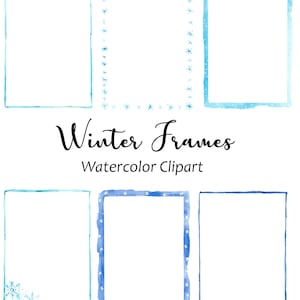 Invierno acuarela marcos Clipart, 6 a mano pintada acuarela Navidad Navidad marcos PNG marcos, acuarela marcos gráficos, Descarga instantánea