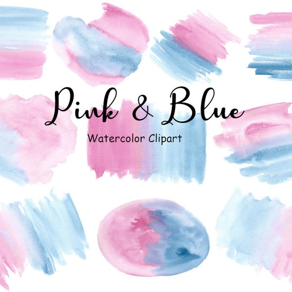Pink and Blue Watercolor Splashes and Splotches Clipart 10 Splat Hand Painted Graphics, PNG Digital Watercolor Shapes Commercial Use