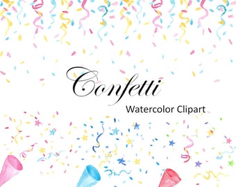 Confetti Watercolor Party Clipart, Hand Painted PNG Instant Download, Party Graphics, Scrapbook Supply, Commercial Use