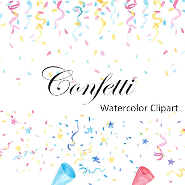 Confetti Watercolor Party Clipart, Hand Painted PNG Instant Download, Party Graphics, Scrapbook Supply, Commercial Use