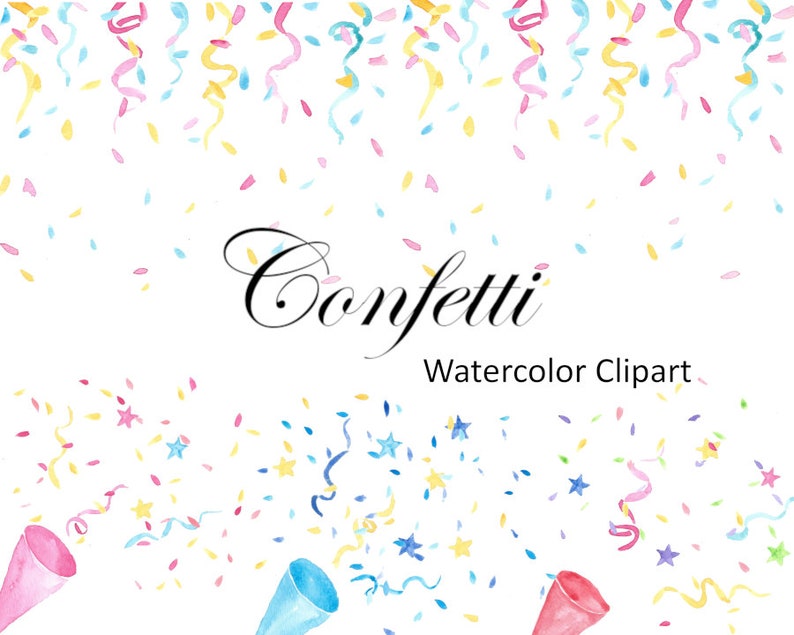 Confetti Watercolor Party Clipart, Hand Painted PNG Instant Download, Party Graphics, Scrapbook Supply, Commercial Use image 1