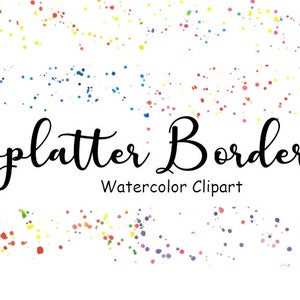Acuarela Salpicadura Fronteras Imágenes Prediseñadas, uso comercial, 6 fronteras PNG de acuarela pintadas a mano, gráficos de marcos de acuarela, descarga digital