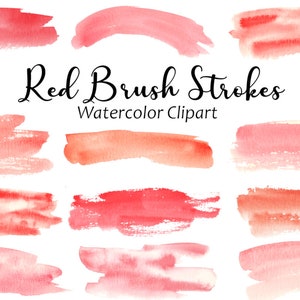 Red Watercolor Brush Strokes Clipart, Commercial Use, 12 Hand Painted PNG Paint Stroke Graphics, Watercolor Shapes, Background Clipart