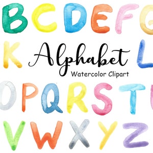 Clipart de alfabeto em aquarela, 26 gráficos em aquarela PNG pintados à mão, letras nome clip art uso comercial, imagens digitais