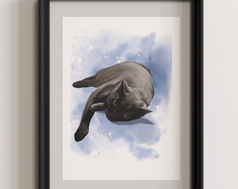 Custom Cat Portrait Art Print | Hand Painted Cat Portrait Gift | Personalized Wall Art