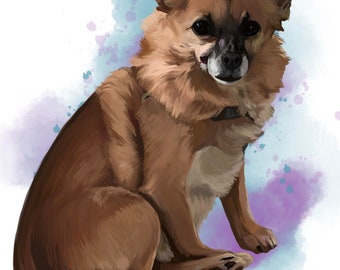 Custom Watercolor Background Pet Portrait | Hand Painted Pet Art Print | Personalized Wall Art
