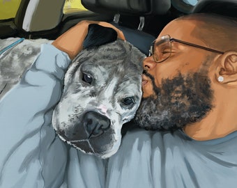 Customized Digital Pet Portrait Art | Hand Painted Digital Pet Portrait Download | Personalized Wall Art