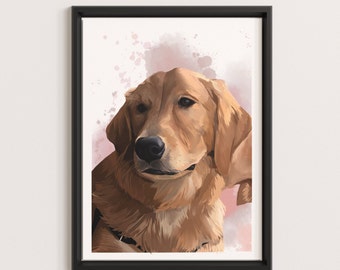 Custom Watercolor Background Digital Pet Portrait | Hand Painted Digital Pet Portrait | Personalized Wall Art
