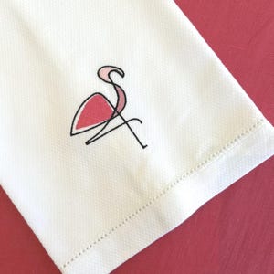 Custom Embroidered Cotton Huck Hand Towel with Flamingo