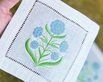 Custom Embroidered Linen Cocktail Napkins - Set of 4